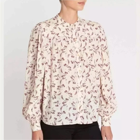 Frame Denim Pink Buttoned Blouse with Mandarin Collar - Picture 2 of 7